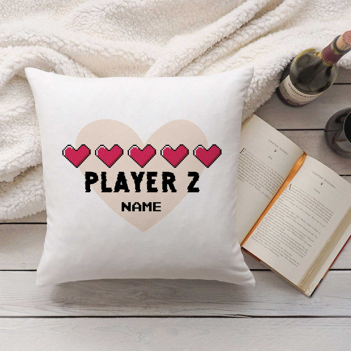 Bedrucktes Kissen mit Spruch "Player 1 & Player 2" im Set