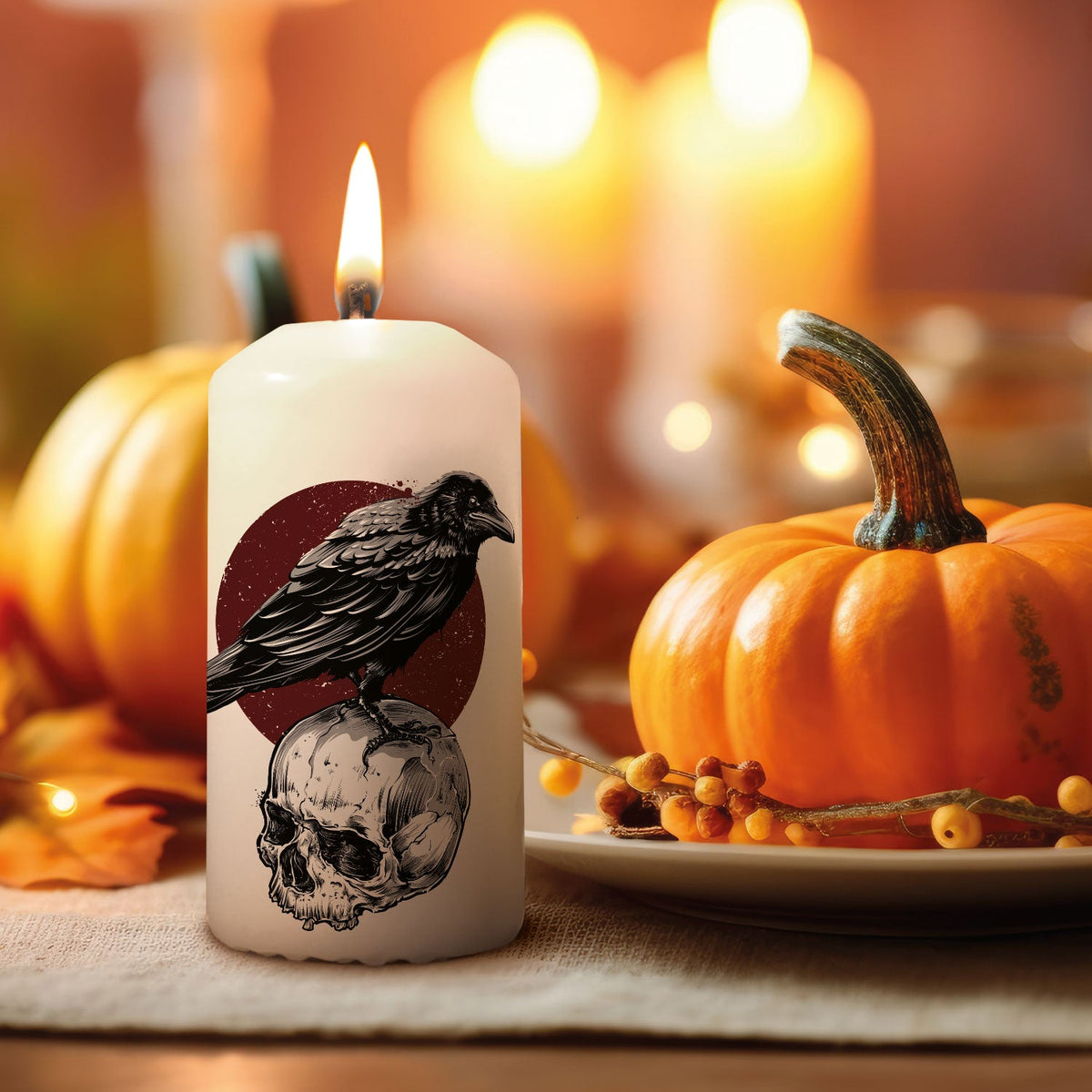 Kleine Kerze "Halloween Rabe" mit Namen
