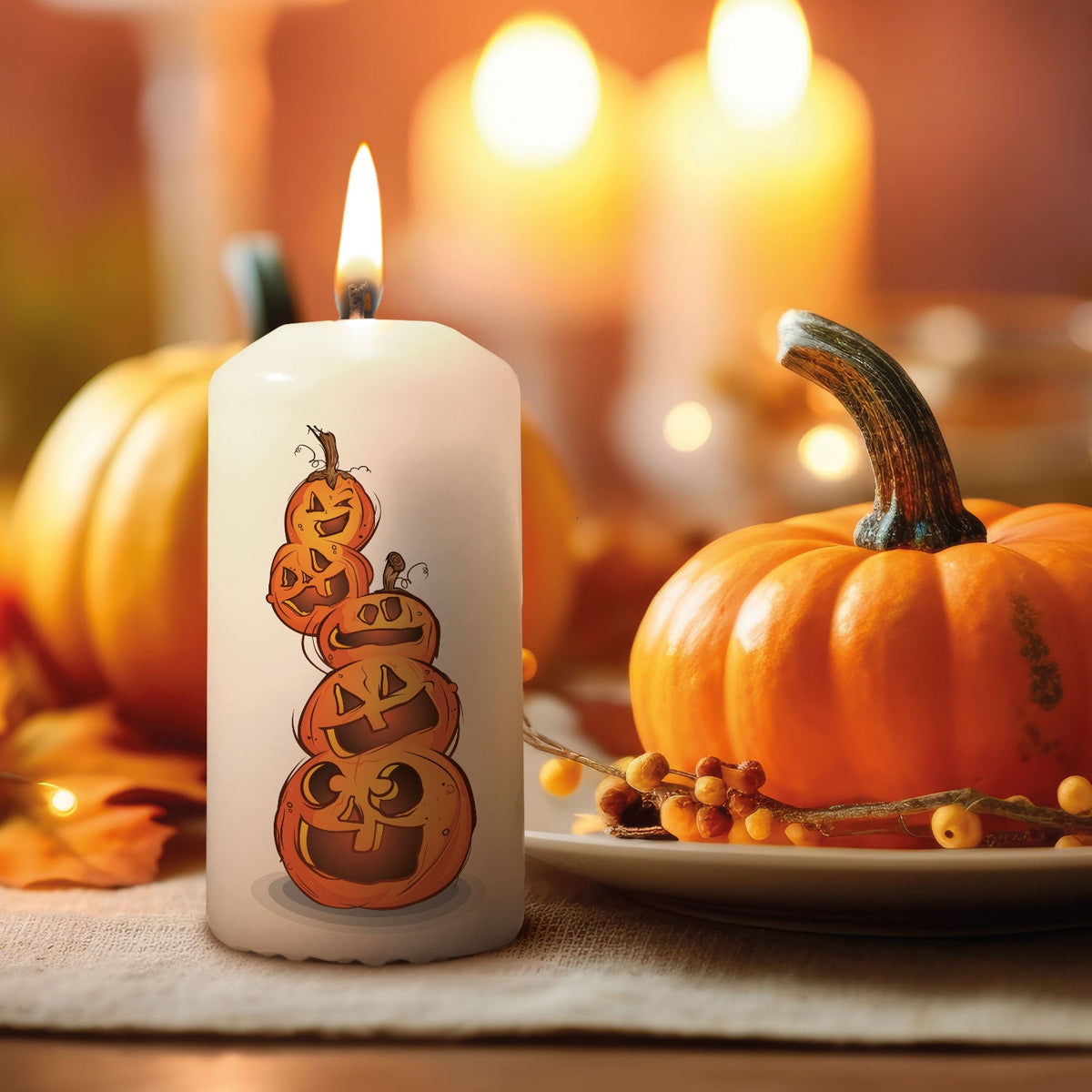Kleine Halloween Kerze "Kürbisstapel"