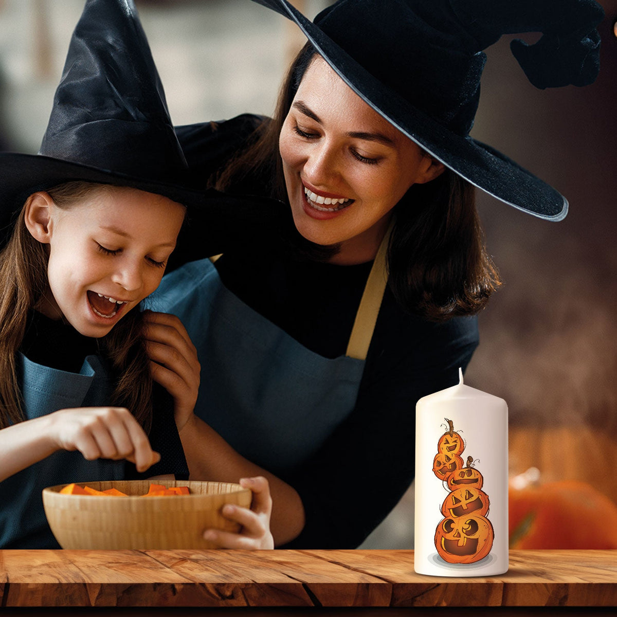 Kleine Halloween Kerze "Kürbisstapel"