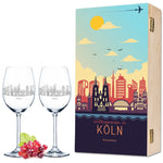 Stölzle Lausitz Weingläser mit Skyline Köln Gravur als Set inkl. bedruckter Holzkiste