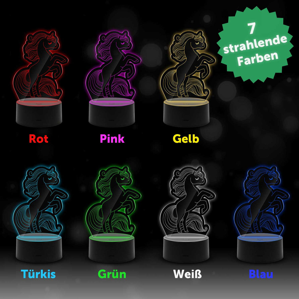 Graviertes Acrylglas im Einhorn Design mit LED-Sockel
