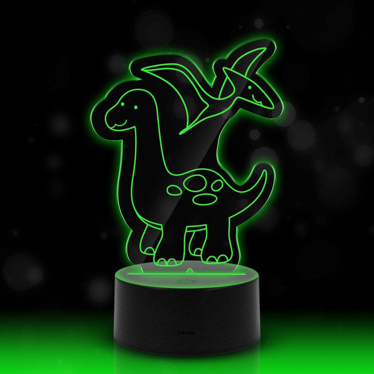 Graviertes Acrylglas im Dinosaurier Design mit LED-Sockel
