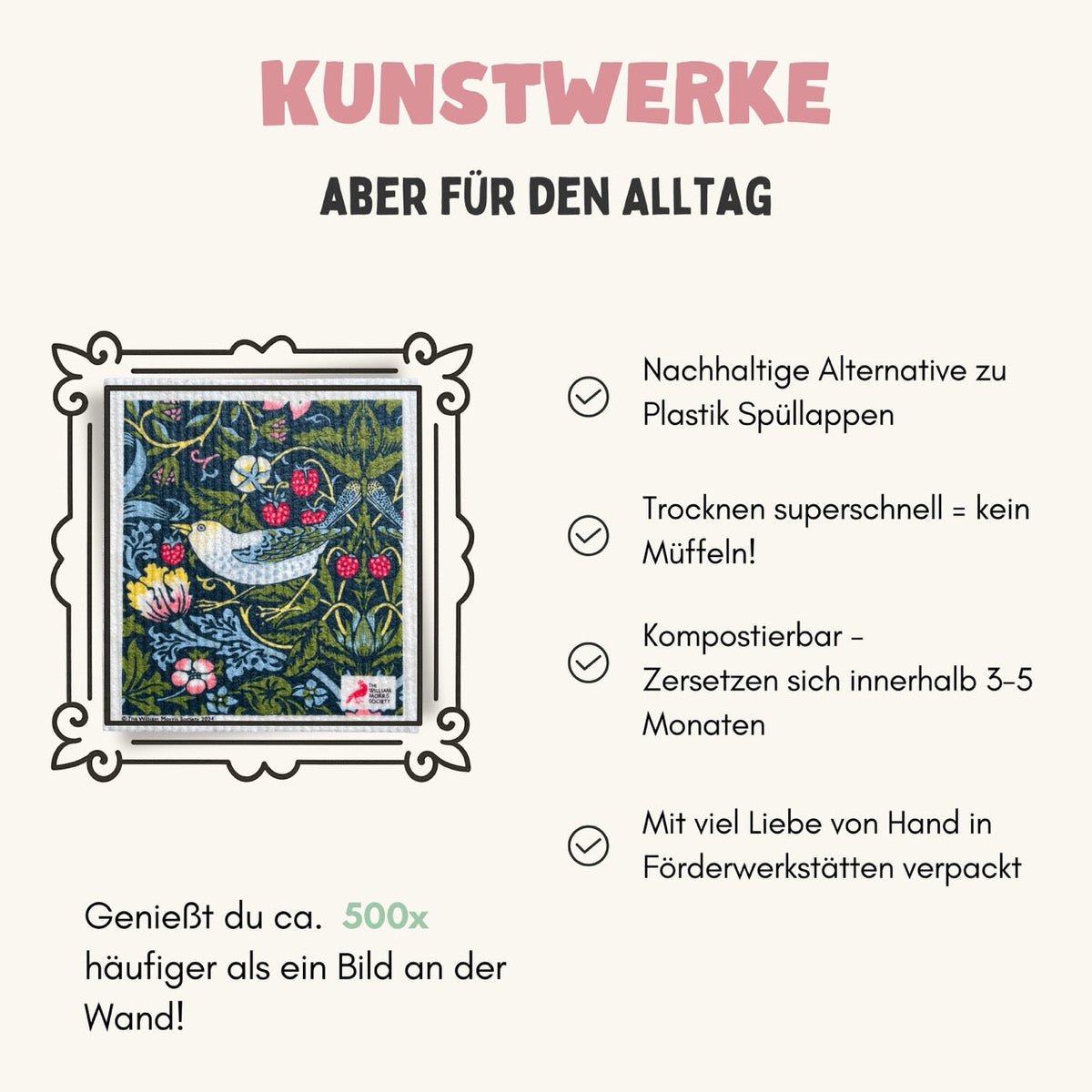 5x Art Spültücher bedruckt Set - William Morris Meisterwerke