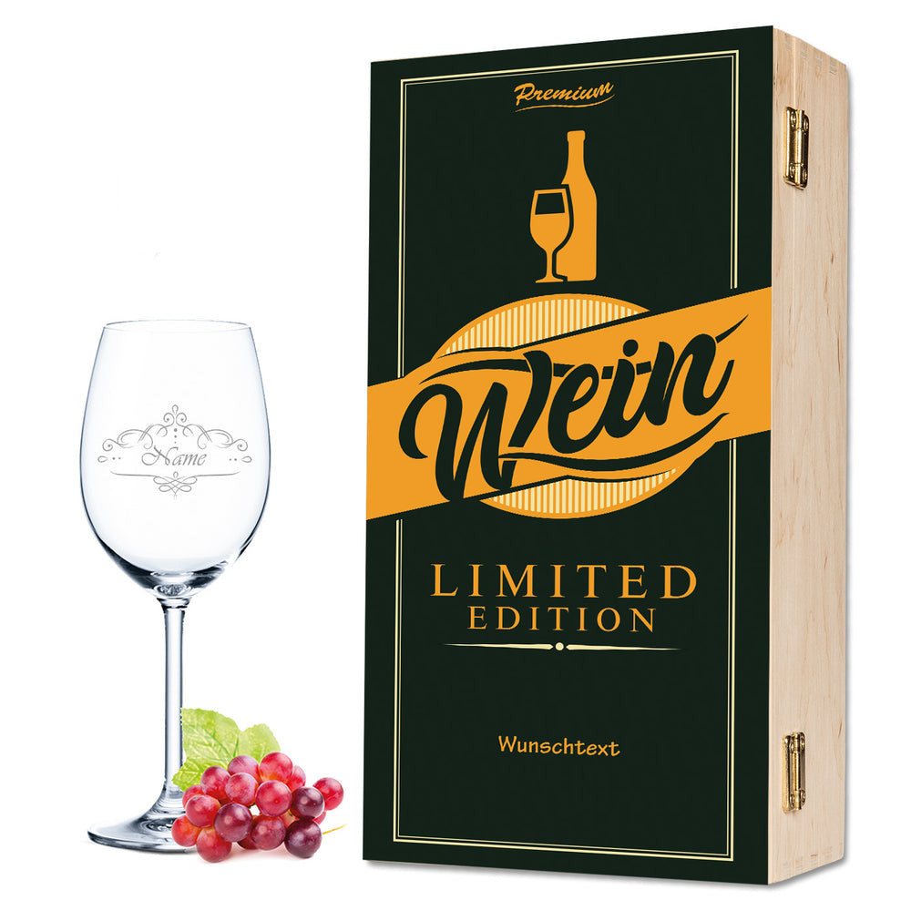 Stölzle Lausitz Weinglas mit Gravur inkl. bedruckter "Limited Vino Edition" Holzkiste