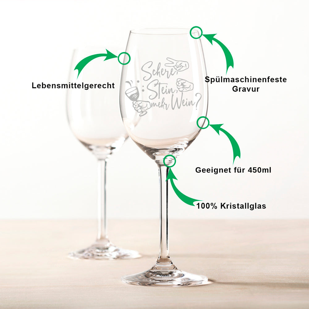 Stölzle Lausitz Weinglas mit Gravur "Schere, Stein, mehr Wein?!"