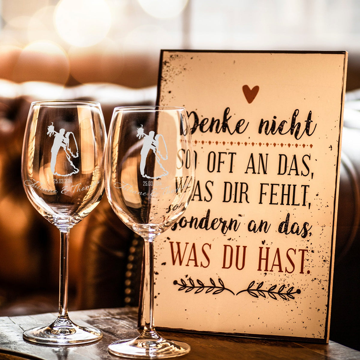 Stölzle Lausitz Weingläser mit Gravur im "Brautgeflüster" Design als Set