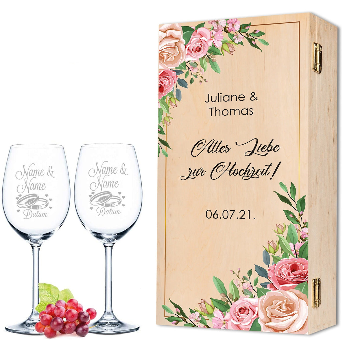 Stölzle Lausitz Weingläser mit Gravur "Pink Rose" Design im Set