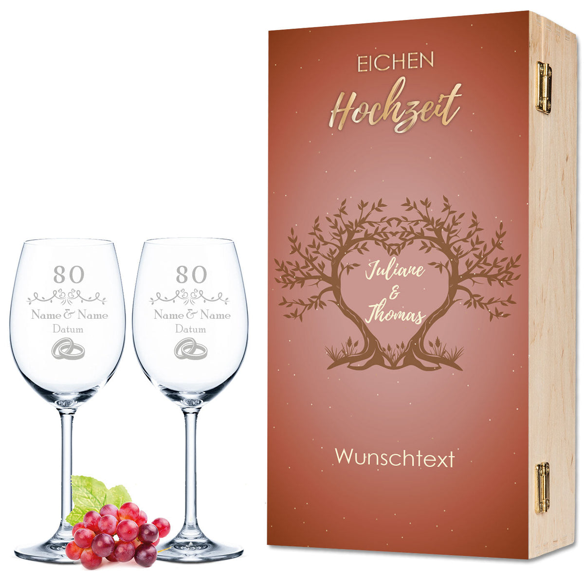 Stölzle Lausitz Weingläser im "Eichenhochzeit - 80 Jahre" Design als Set
