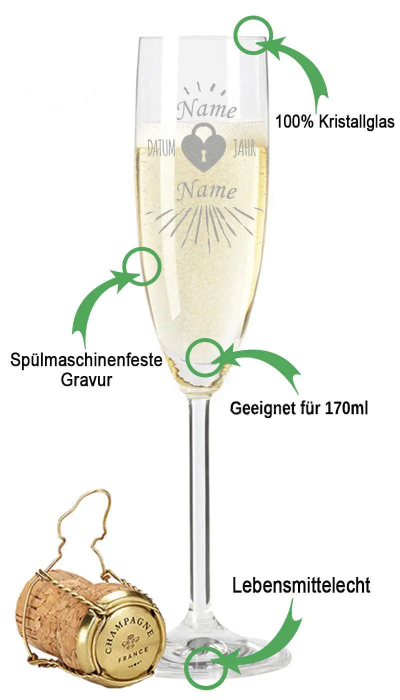 Stölzle Lausitz Sektglas mit Gravur im "Liebesschloss" Design