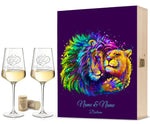 Stölzle Lausitz Weingläser mit Gravur im "Lion Love" Design als Set inkl. bedruckter Holzkiste