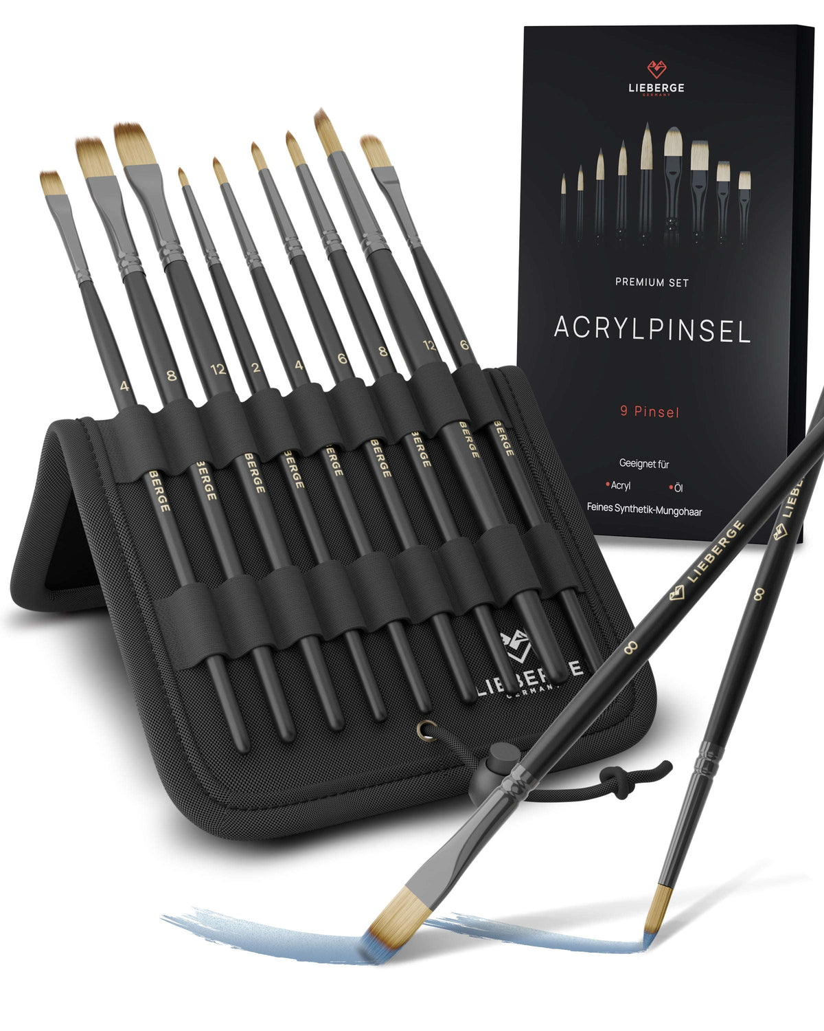 LIEBERGE PREMIUM SET Acrylpinsel (9 Pinsel) im Aufstell-Etui Namma Markt