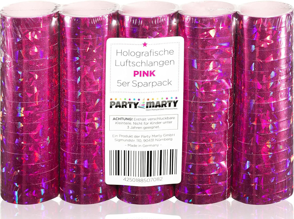 Luftschlangen "Holografisch" 4m / 5 Rollen | Pink