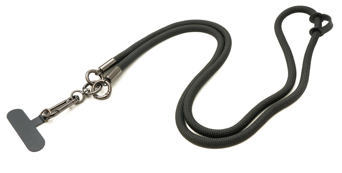 Umhänge Band Schulter Hals Schlaufe für Smartphone Hülle aus Nylon in Schwarz | System-S