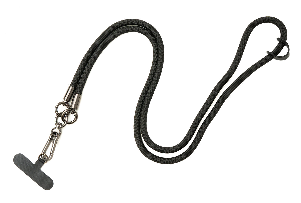 Umhänge Band Schulter Hals Schlaufe für Smartphone Hülle aus Nylon in Schwarz | System-S