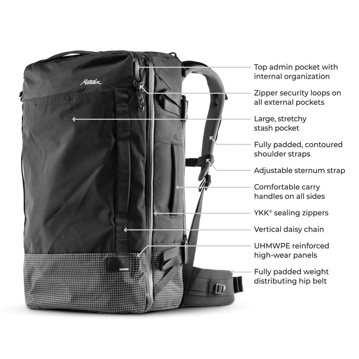 Matador GlobeRider45 Travel Backpack (black) - Handgepäckkonformer Rucksack für Weltreisen (45 liter) von Matador