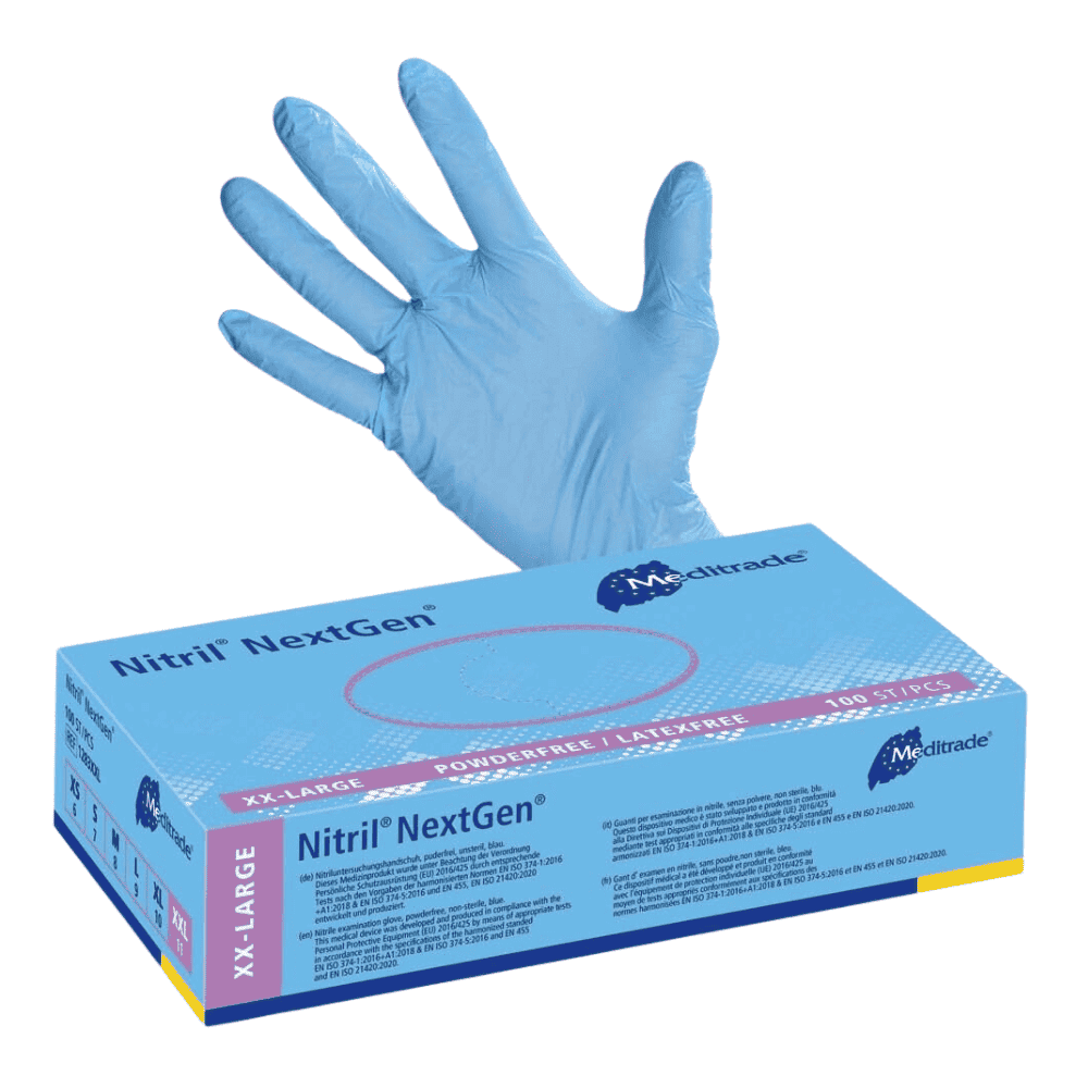 Meditrade Nitril Handschuhe NextGen® EN 455, puderfrei, blau, 100 Stk. Namma Markt
