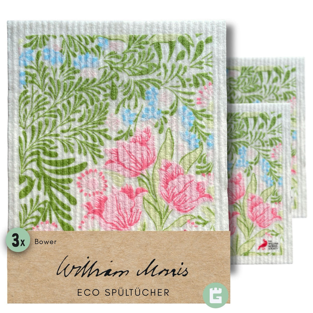 3x Art Spültücher waschbar - Original William Morris Bower