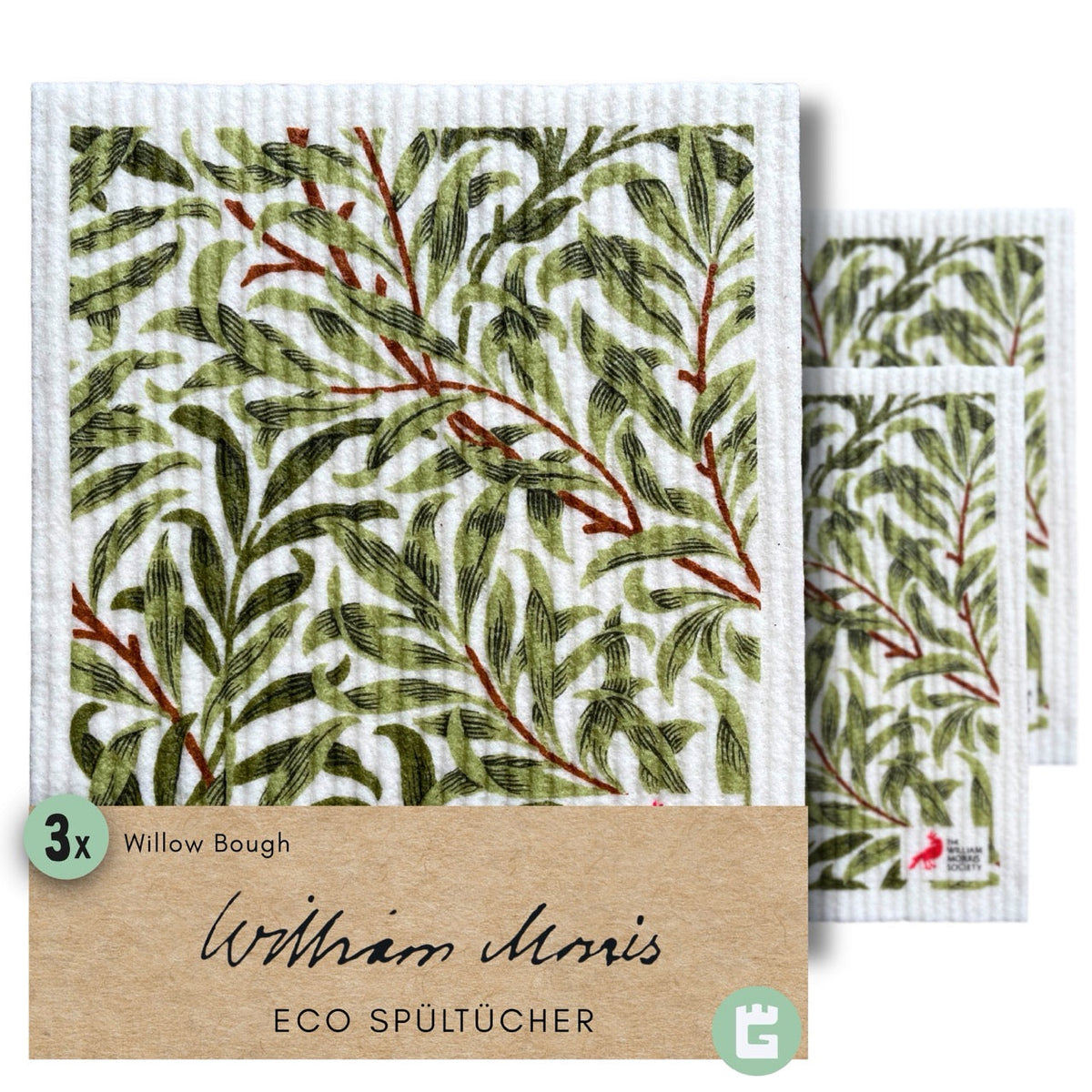 3x Art Spültücher waschbar - Original William Morris Willow Bough