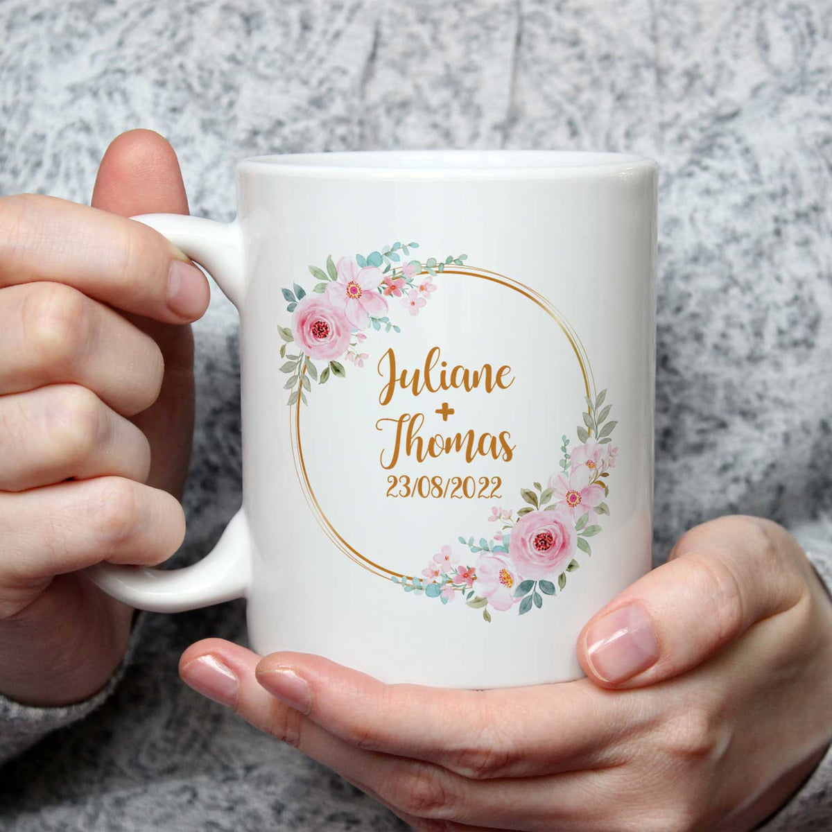Bedruckte Tasse mit Spruch Rosenhochzeit