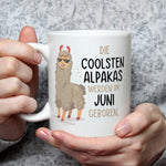 Bedruckte Tasse mit Spruch Die coolsten Alpakas
