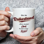 Bedruckte Tasse mit Spruch Bin im Ruhestand