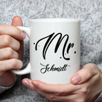 Bedruckte Tassen mit Spruch - Mr & Mrs mit Namen