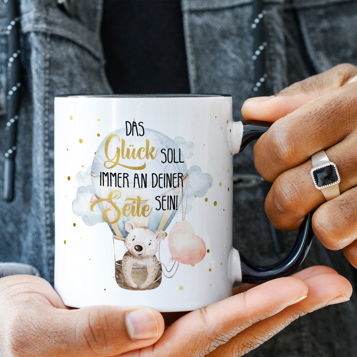 Bedruckte Tasse mit Spruch Glück immer an deiner Seite