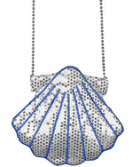 Muschel Handtasche zum Meerjungfrau Kostüm 25 x 28 cm | Pailletten Silber Blau