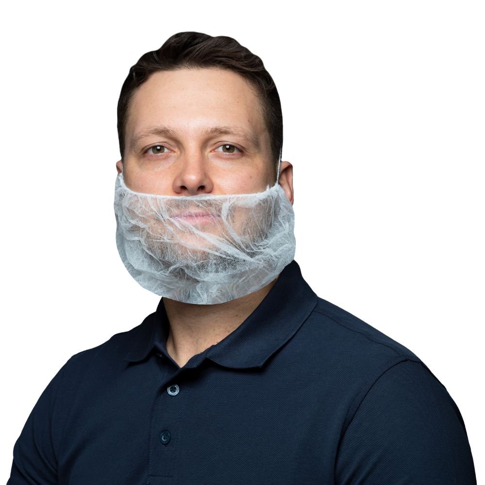 NITRAS Bartmaske groß, weiß, Vliesstoff, hautfreundliche Ohrschlaufen Gummibänder, Beutel à 100 Stück | Karton (10 Beutel)