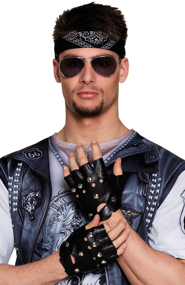Nieten Handschuhe zum Rocker oder Biker Kostüm | Schwarz