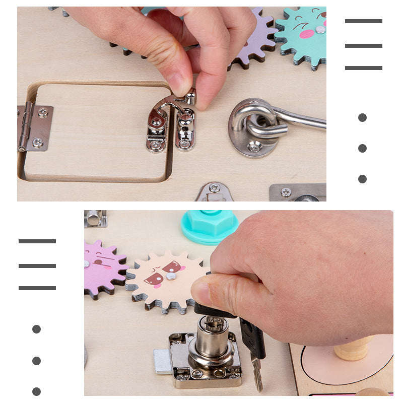 Montessori Busy - Beschäftigung Board aus Holz – Sinnesbrett mit verschiedenen Schlössern Namma Markt