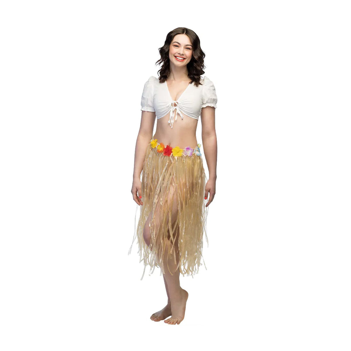 Hawaii "Bastrock" mit Blumen 80 cm | Naturell