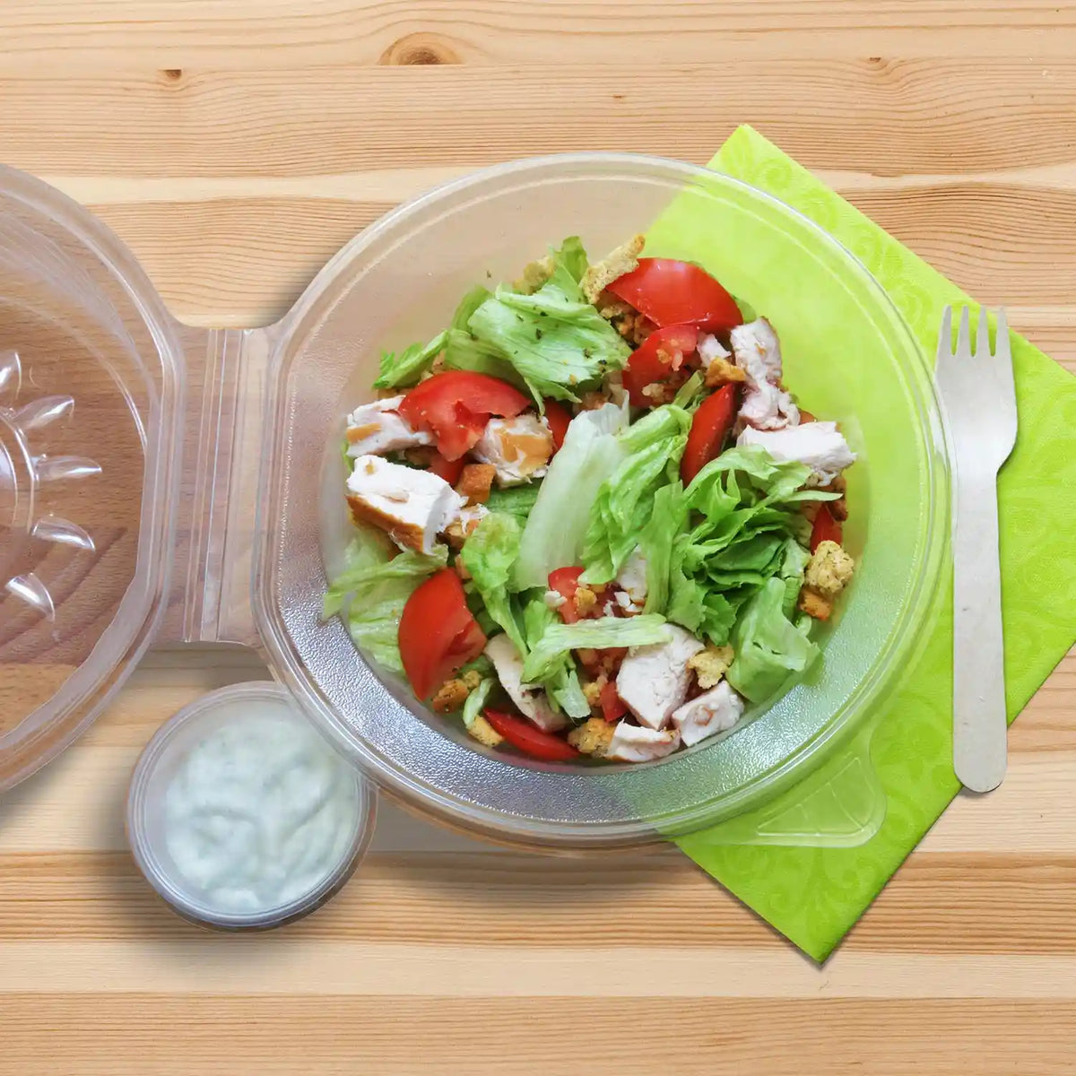 Salatschale (PP) mit Dipfach im Domdeckel klar 2100ml