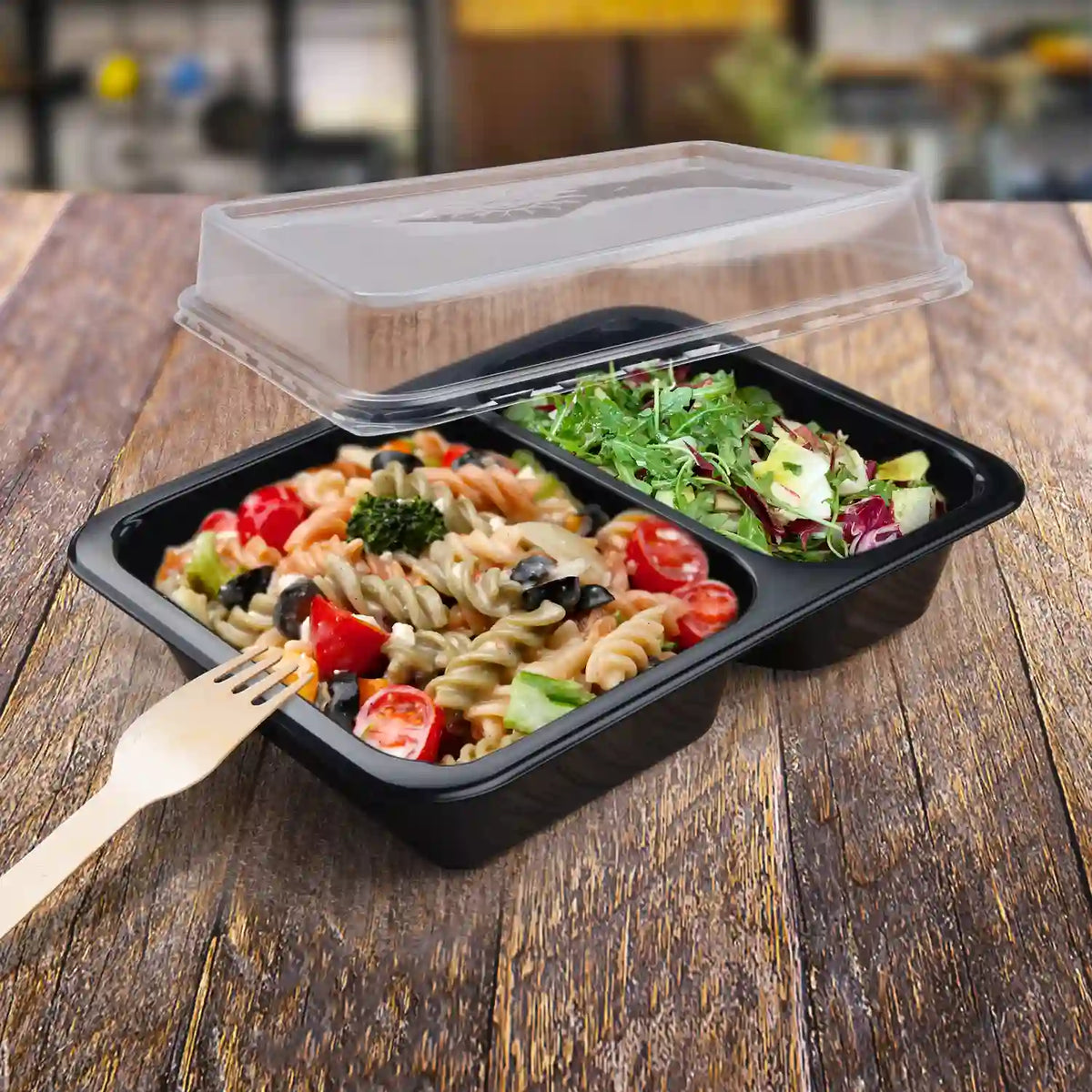 Menü-Schale (PP) Reware Lunch wiederverwendbar 2-geteilt schwarz 227 x 178 x 49 mm