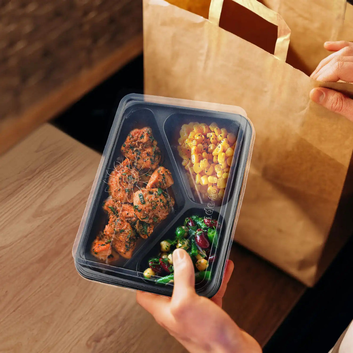 Menü-Schale (PP) Reware Lunch wiederverwendbar 3-geteilt schwarz 227 x 178 x 49 mm