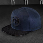Snapback Cap - Navy Blue & Black Leather