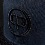 Snapback Cap - Navy Blue & Black Leather