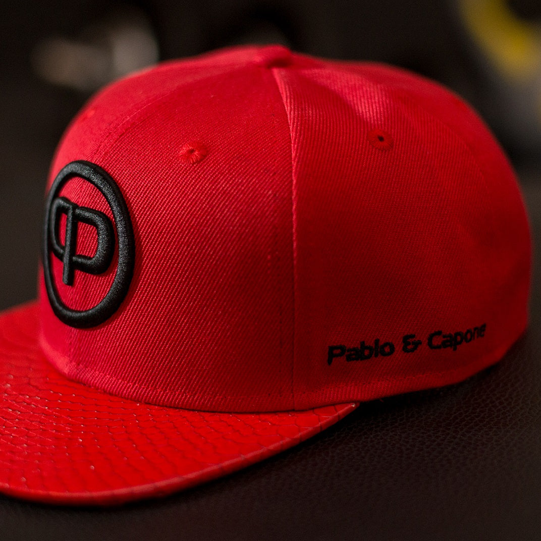 Snapback Cap - Red Leather & Black