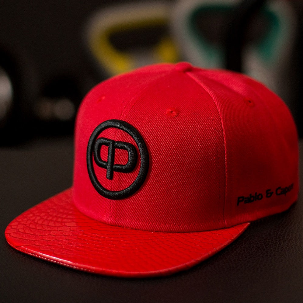 Snapback Cap - Red Leather & Black
