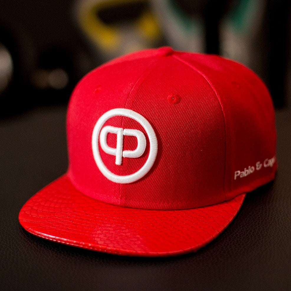 Snapback Cap - Red Leather & White