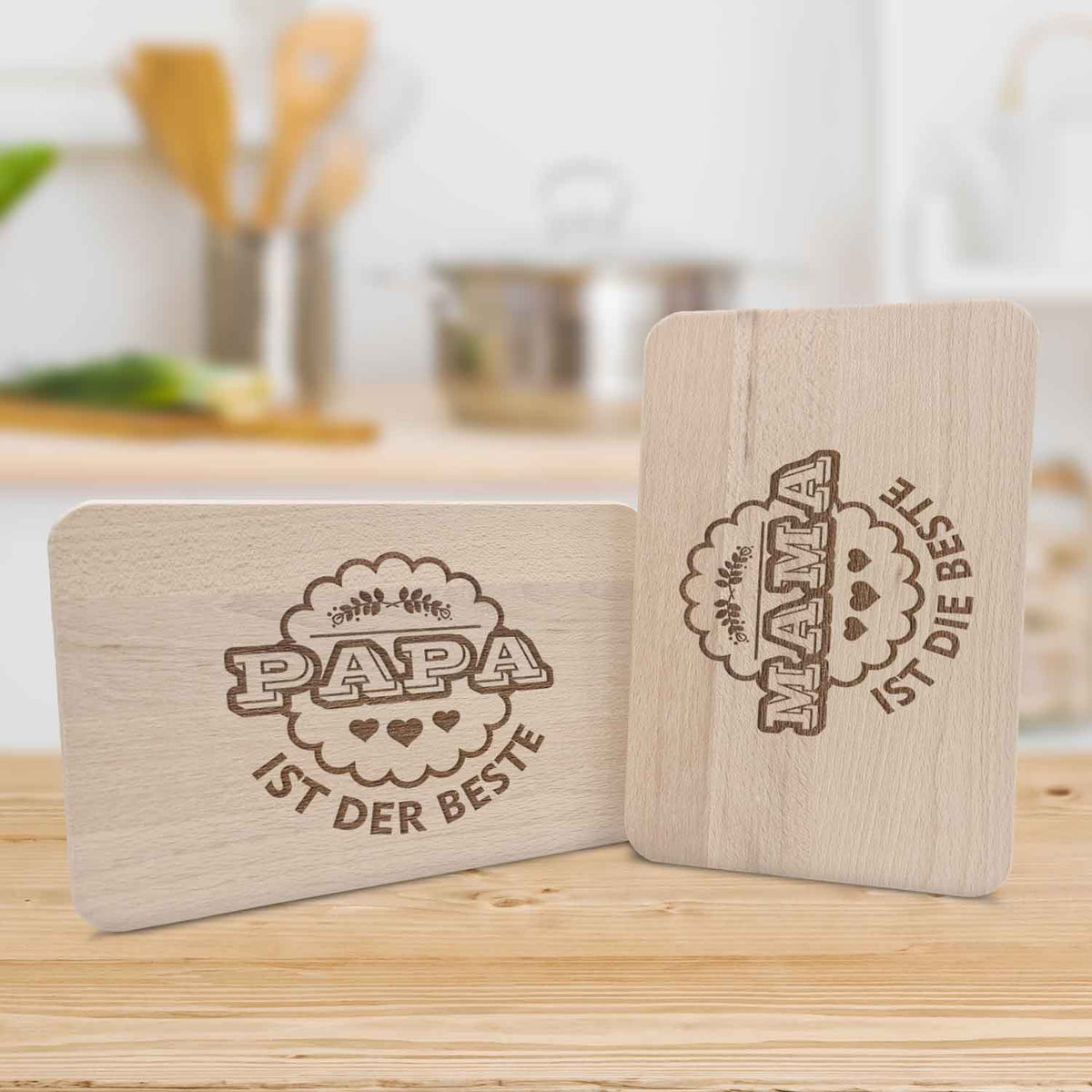 Frühstücksbrettchen Mama + Papa sind die Besten im Set