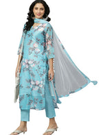 Blue Floral Printed Kurta With Trousers with Dupatta(Indian Outfit)