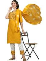Mustard Yellow Mirror Work Kurta With Trousers(Indian Outfit)