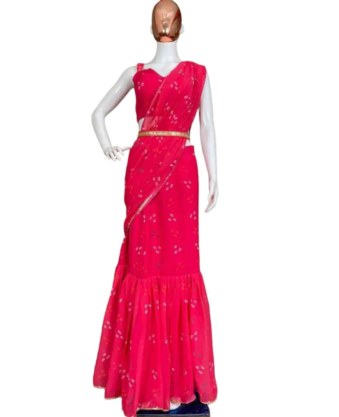 Georgette printed fully stitched lengha saree with blouse and Belt