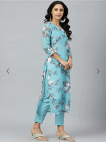 Blue Floral Printed Kurta With Trousers with Dupatta(Indian Outfit)