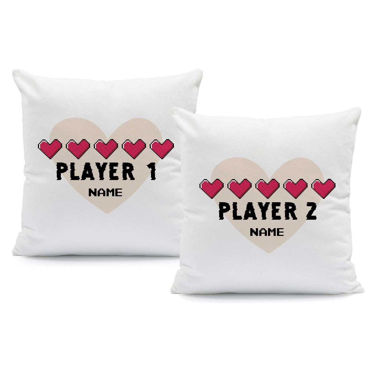 Bedrucktes Kissen mit Spruch "Player 1 & Player 2" im Set