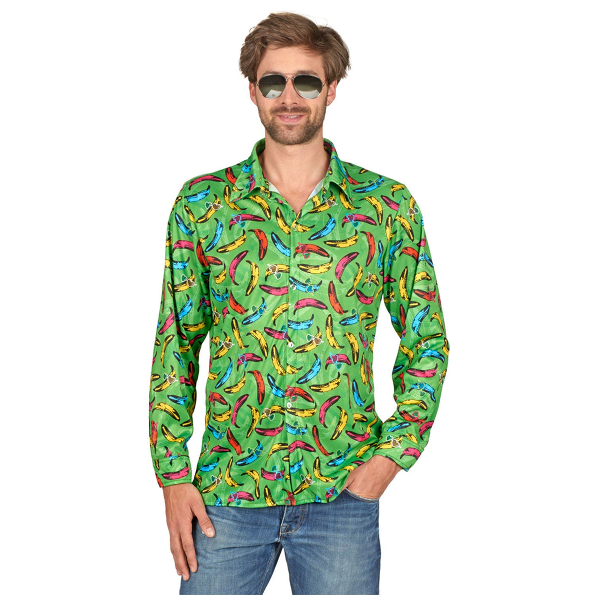 Retro Hippie Hemd "Pop Banana" für Herren | Grün
