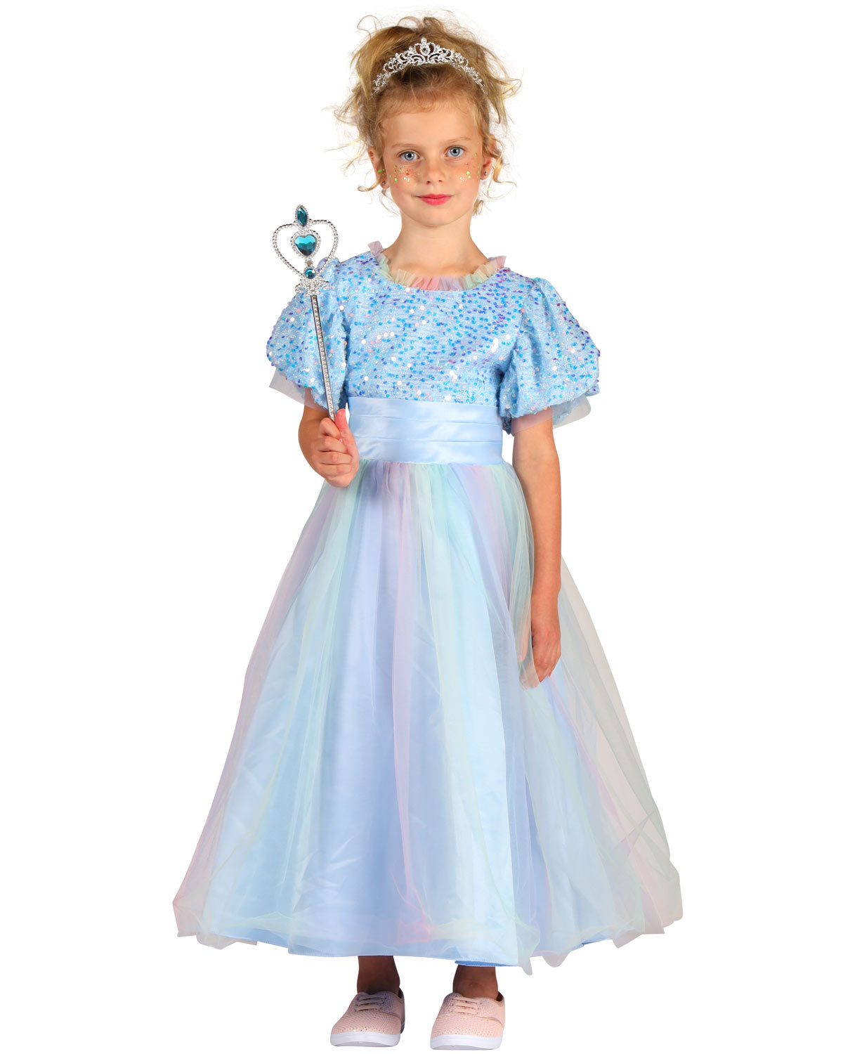 Prinzessin "Janna" Kinderkostüm - Hellblau | Langes Märchen Glitzer Kleid