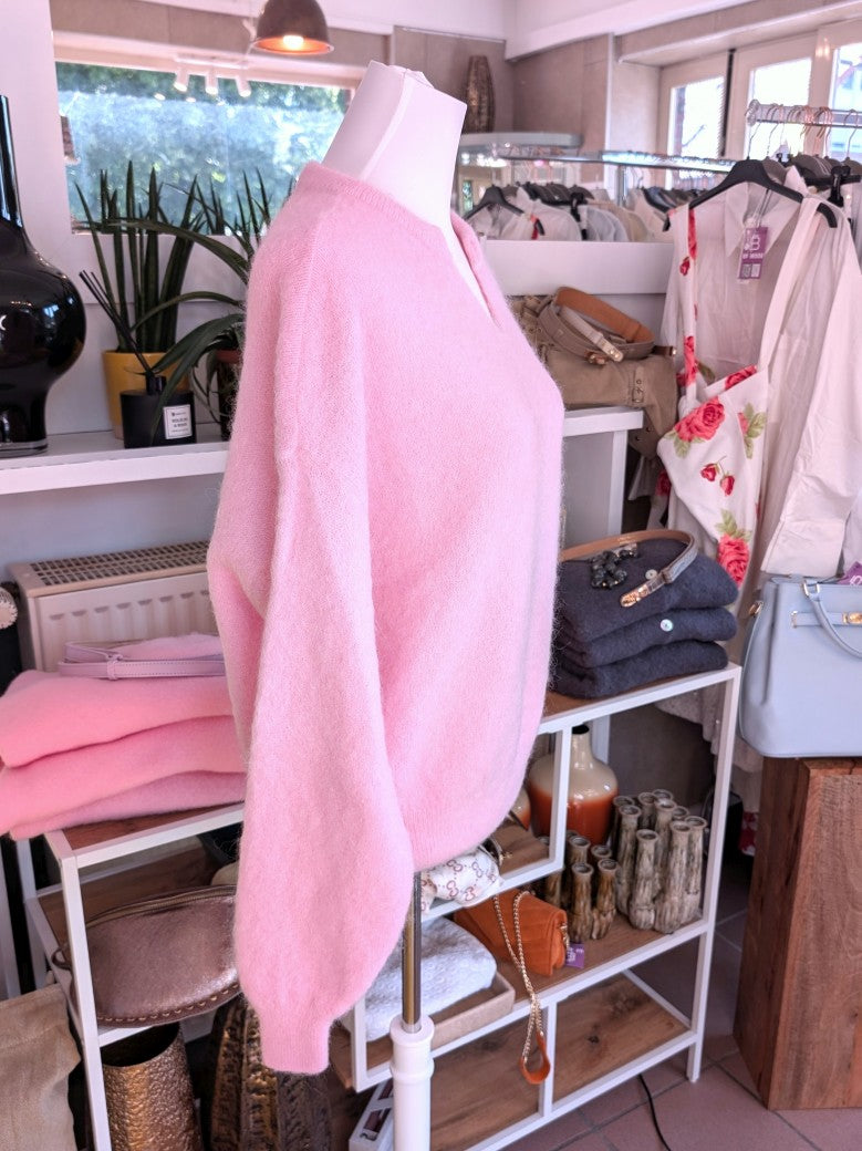 Pullover 52% Alpaka Wolle V-Ausschnitt Rosa Flausch Pulli One Size - von CHOICE 8905
